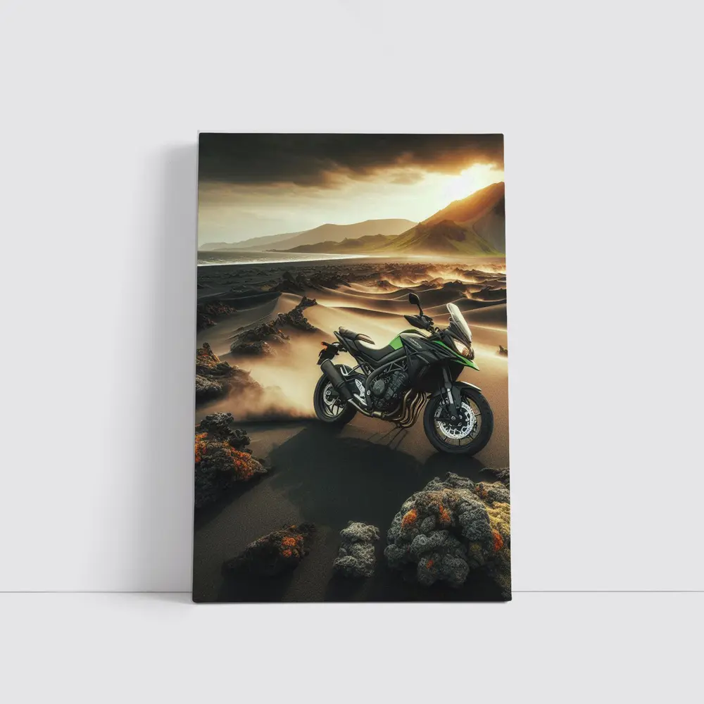 Kawasaki Adventure Bike Volcanic Desert Landscape – Wall Art