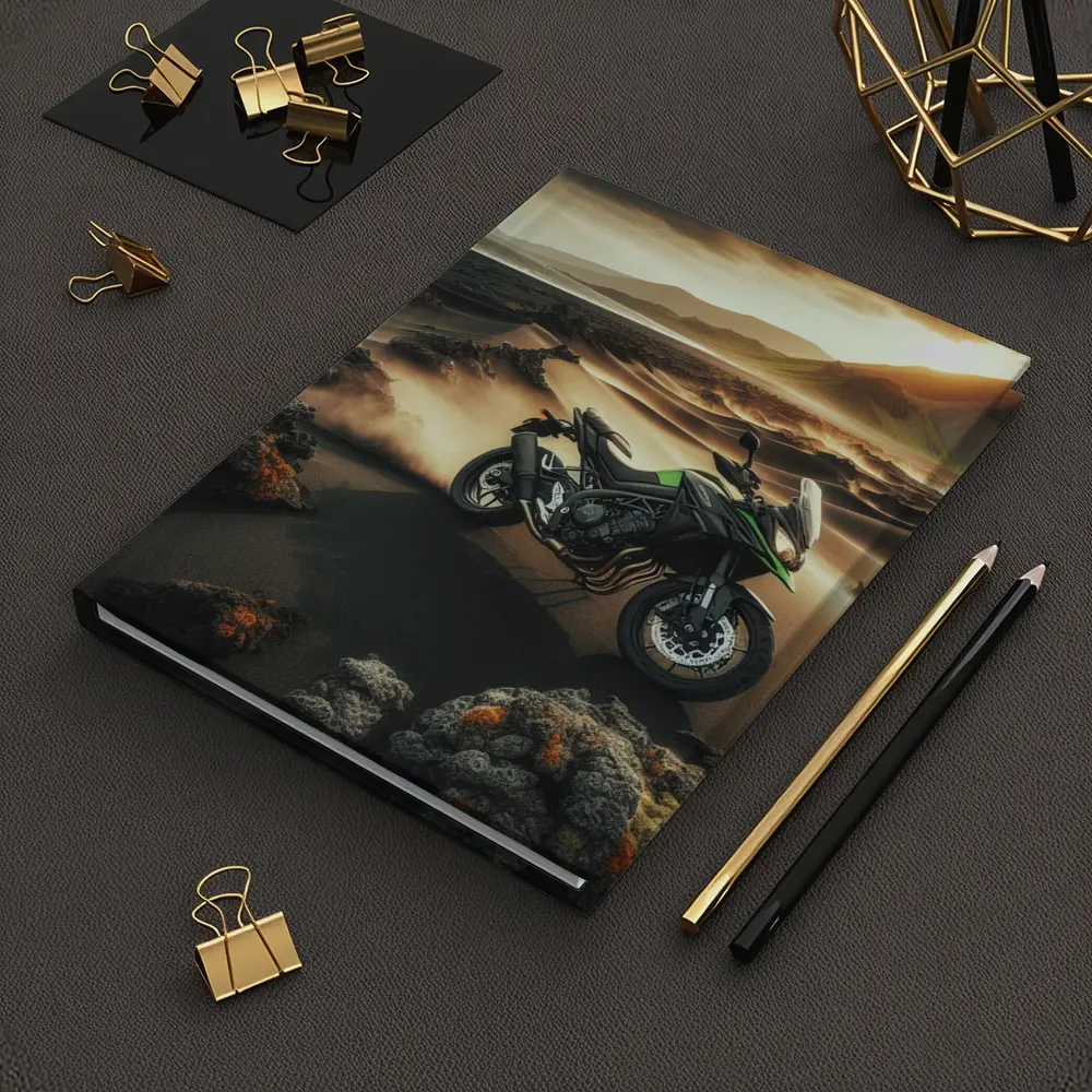 Kawasaki Adventure Bike Volcanic Desert Landscape – Notebooks