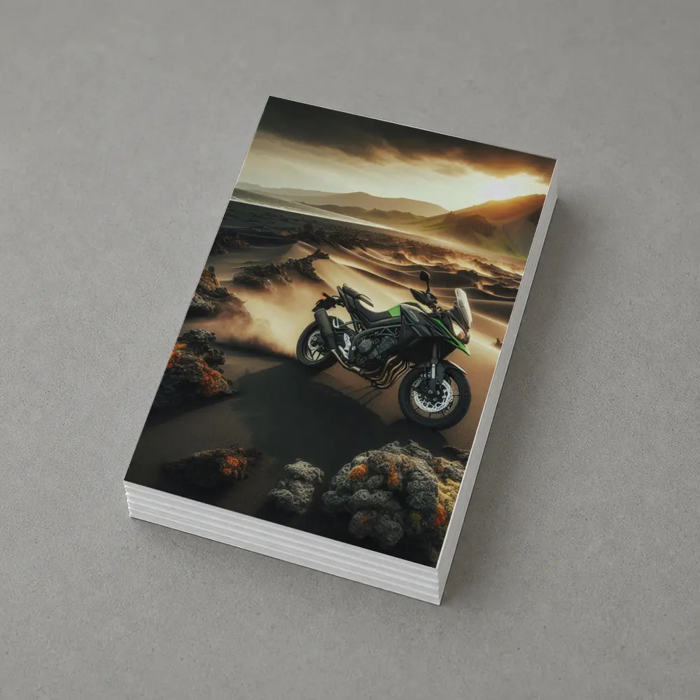 Kawasaki Adventure Bike Volcanic Desert Landscape – Postcards