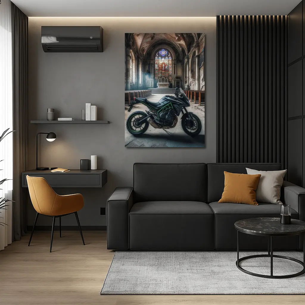 Kawasaki Naked Bike Abandoned Church Interior – Wall Art