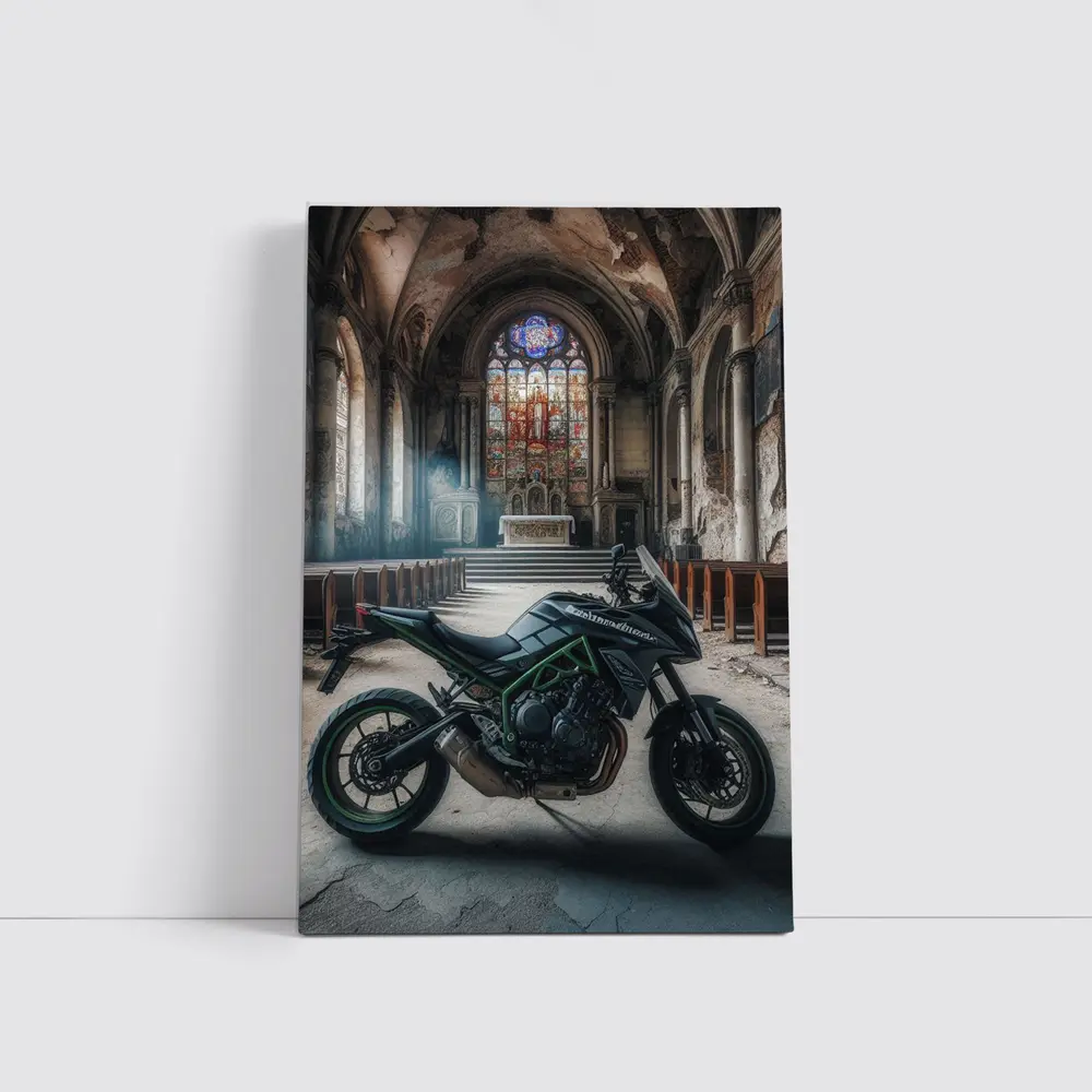 Kawasaki Naked Bike Abandoned Church Interior – Wall Art