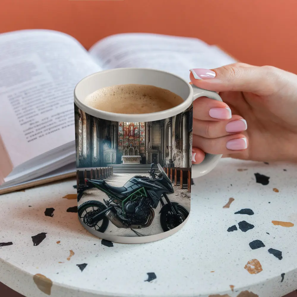 Kawasaki Naked Bike Abandoned Church Interior – Mugs