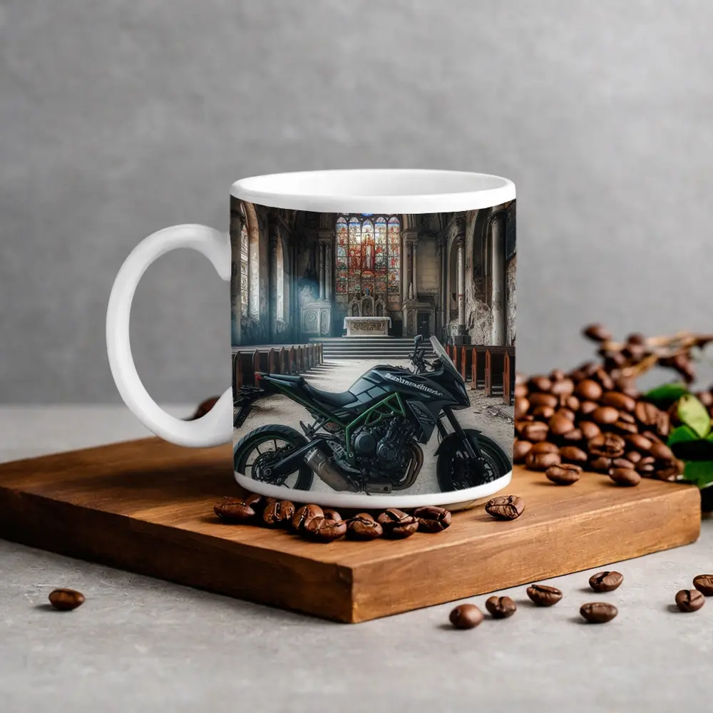 Kawasaki Naked Bike Abandoned Church Interior – Mugs