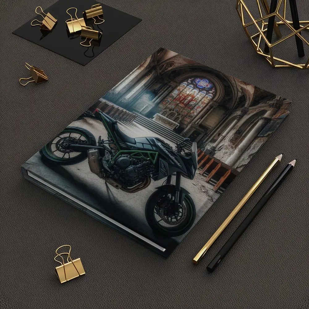 Kawasaki Naked Bike Abandoned Church Interior – Notebooks