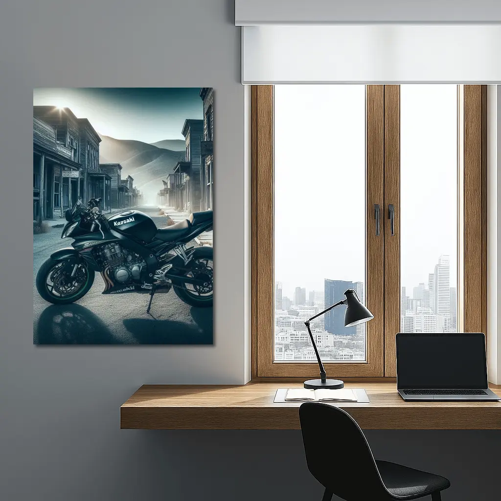 Kawasaki Motorcycle Parked in Abandoned Ghost Town – Wall Art