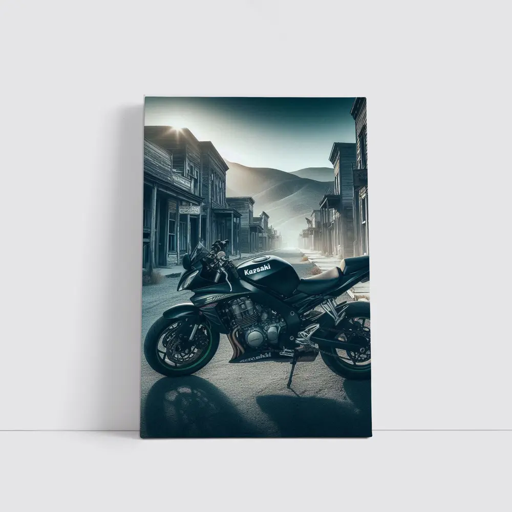 Kawasaki Motorcycle Parked in Abandoned Ghost Town – Wall Art