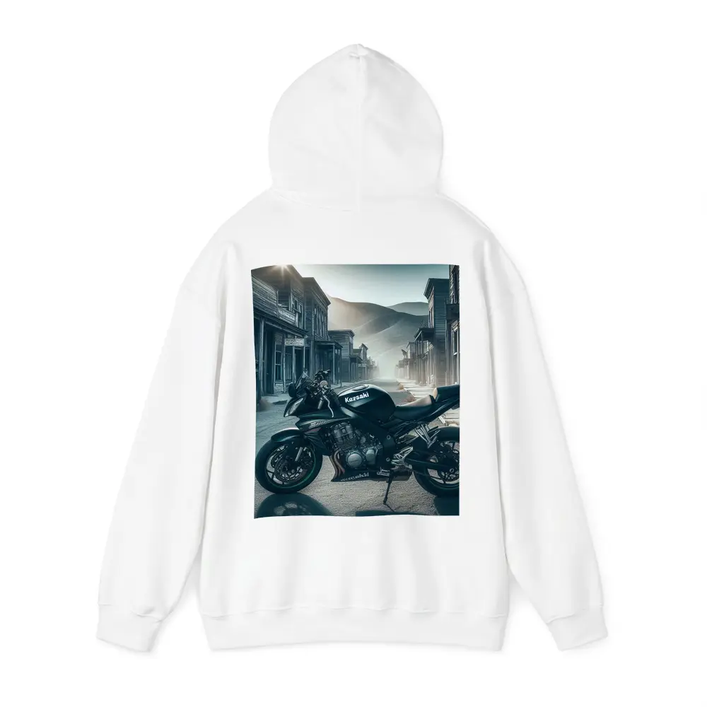 Kawasaki Motorcycle Parked in Abandoned Ghost Town – Hoodies