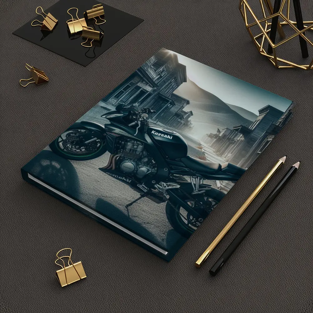 Kawasaki Motorcycle Parked in Abandoned Ghost Town – Notebooks