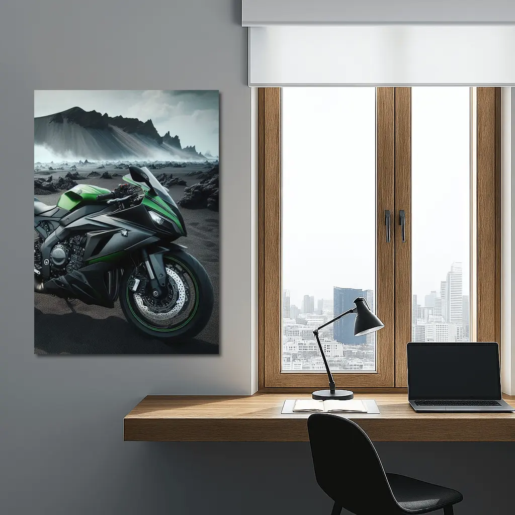 Kawasaki Ninja Green Black Volcanic Landscape – Wall Art