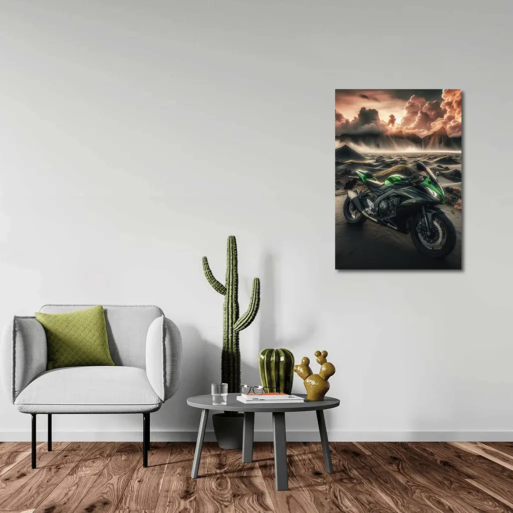 Kawasaki Sport Bike Volcanic Desert Landscape – Wall Art