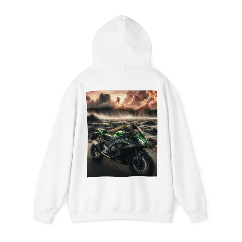 Kawasaki Sport Bike Volcanic Desert Landscape – Hoodies