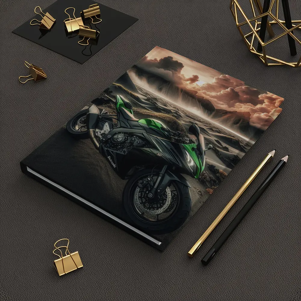Kawasaki Sport Bike Volcanic Desert Landscape – Notebooks
