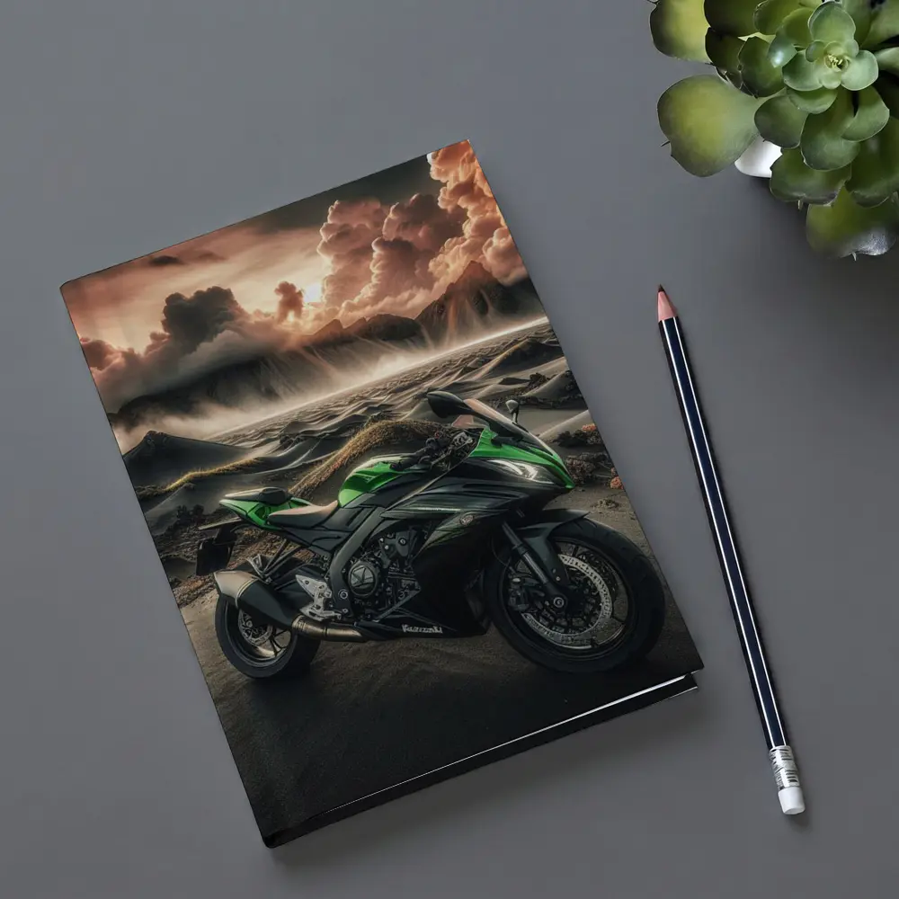 Kawasaki Sport Bike Volcanic Desert Landscape – Notebooks
