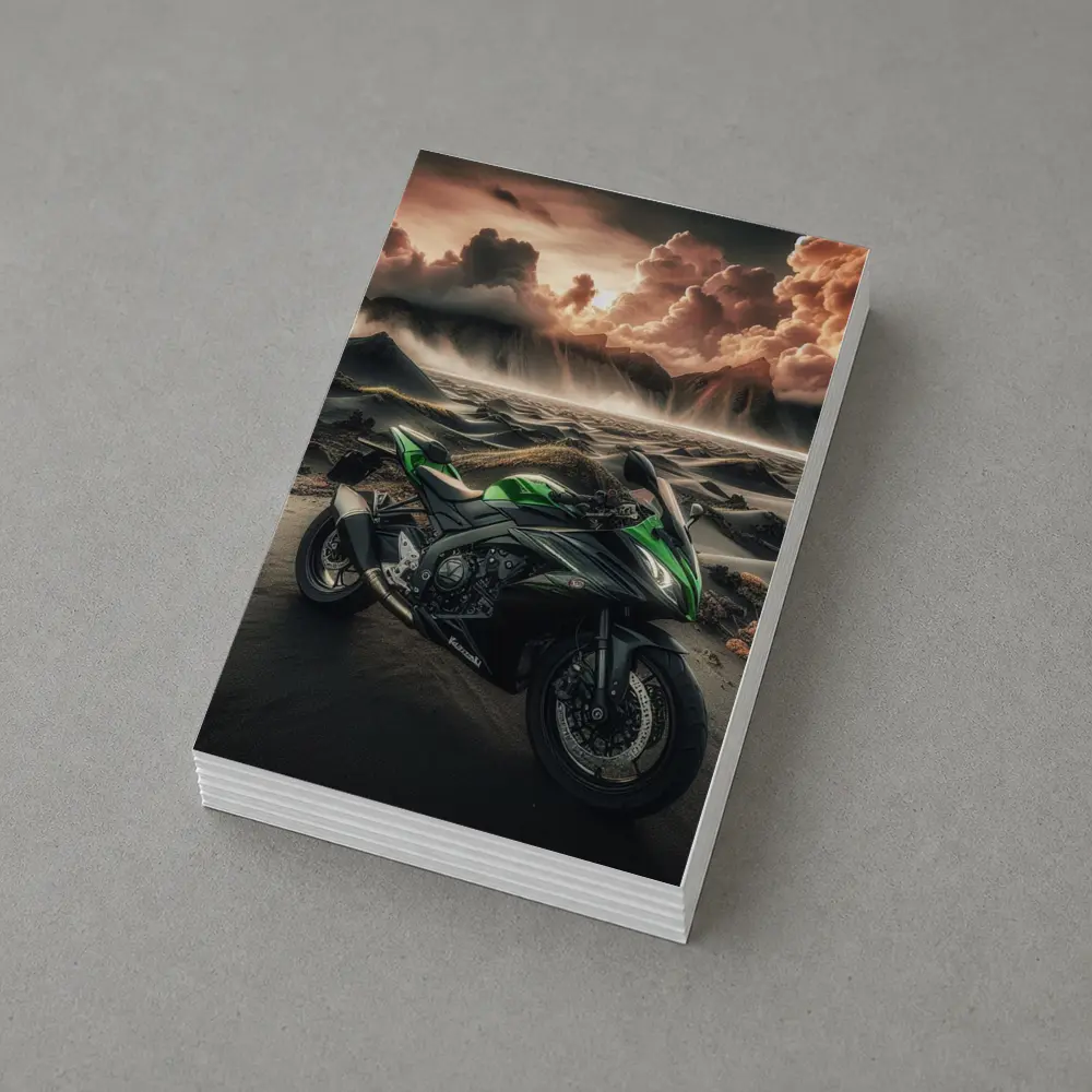 Kawasaki Sport Bike Volcanic Desert Landscape – Postcards
