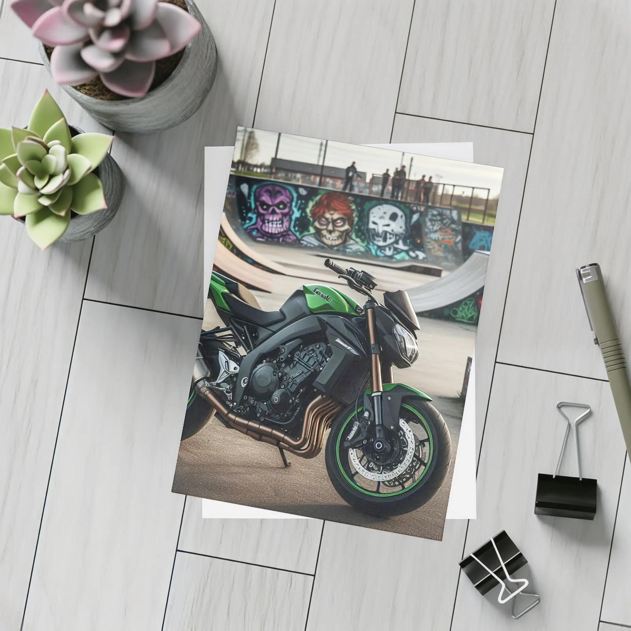 Kawasaki Naked Bike at Graffiti Skatepark – Postcards