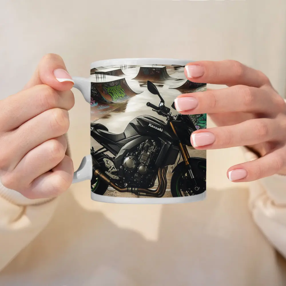 Kawasaki Naked Bike Skatepark Graffiti Background – Mugs