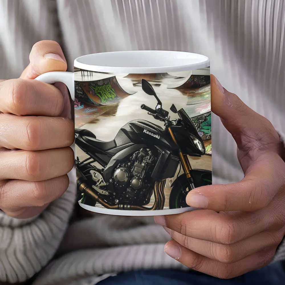 Kawasaki Naked Bike Skatepark Graffiti Background – Mugs