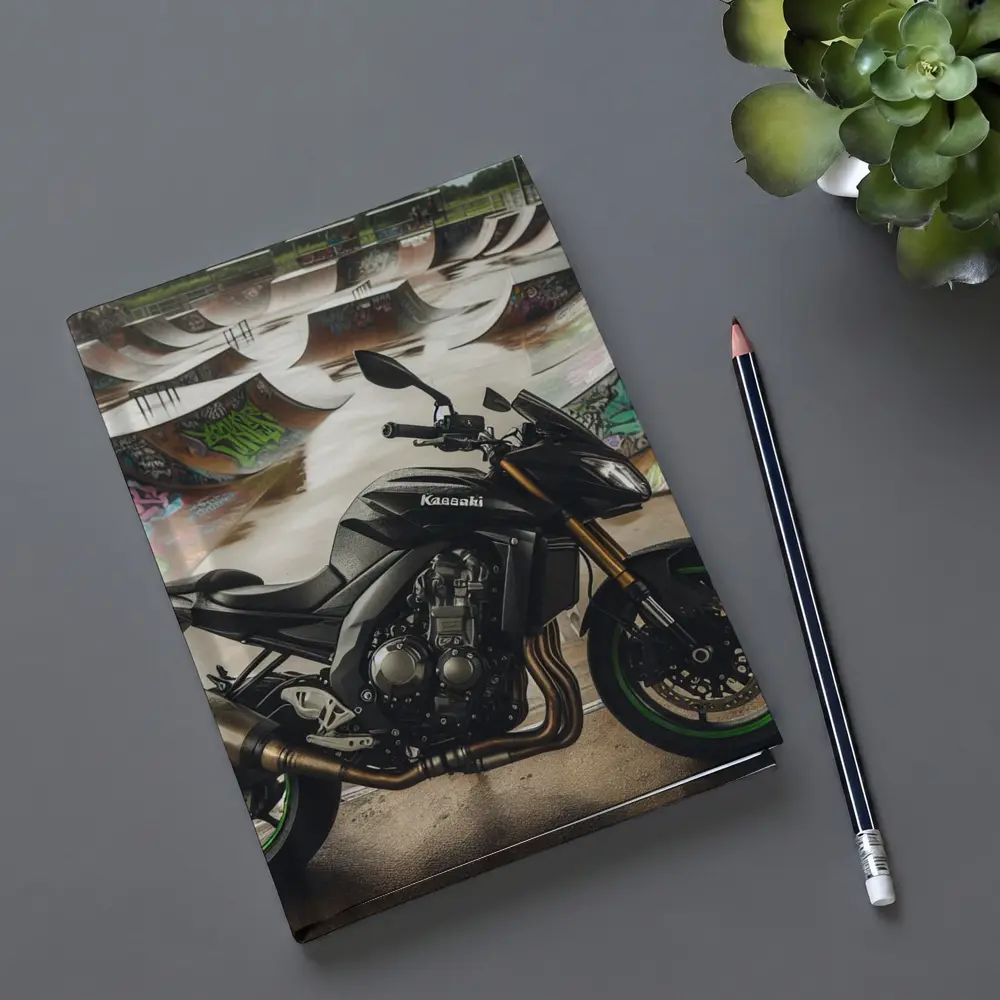 Kawasaki Naked Bike Skatepark Graffiti Background – Notebooks