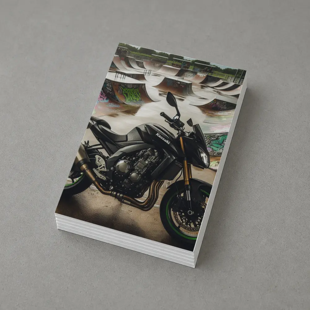 Kawasaki Naked Bike Skatepark Graffiti Background – Postcards