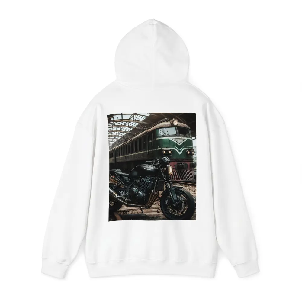 Kawasaki Cafe Racer Motorcycle Abandoned Train Station – Hoodies