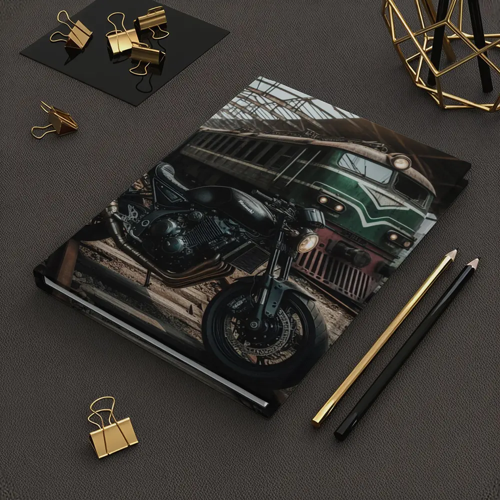 Kawasaki Cafe Racer Motorcycle Abandoned Train Station – Notebooks