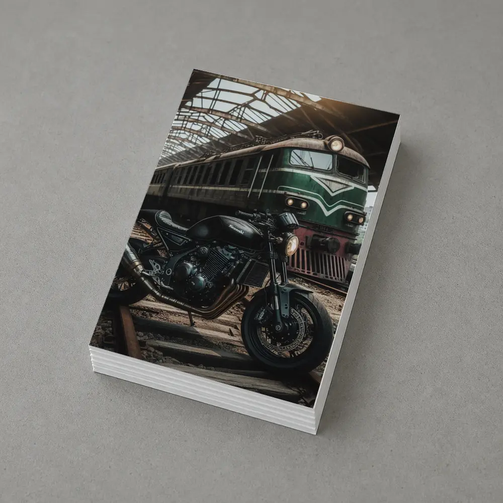 Kawasaki Cafe Racer Motorcycle Abandoned Train Station – Postcards