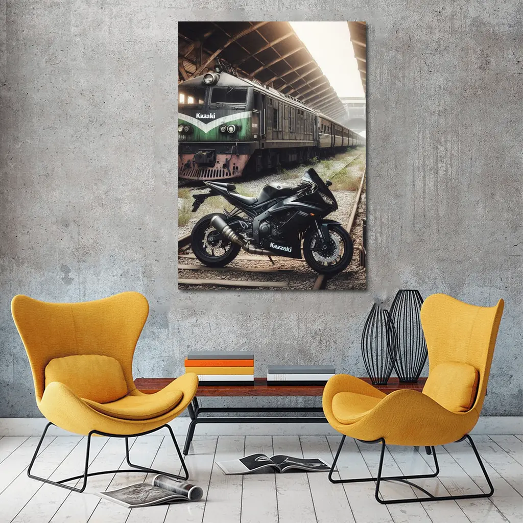 Kawasaki Sport Bike Abandoned Train Station – Wall Art