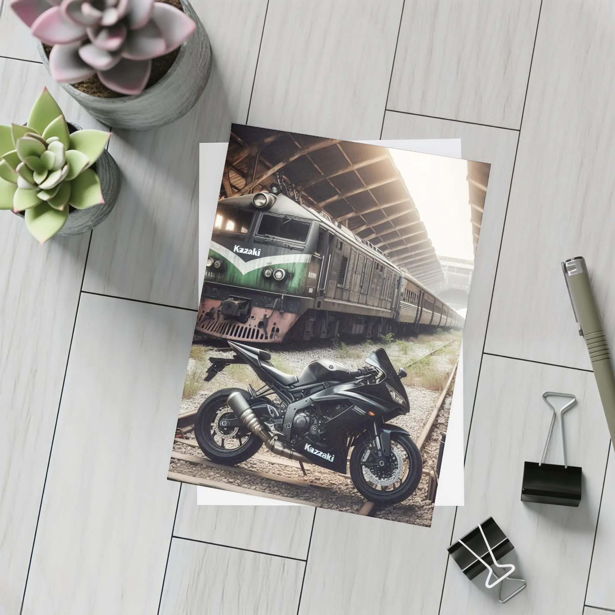 Kawasaki Sport Bike Abandoned Train Station – Postcards