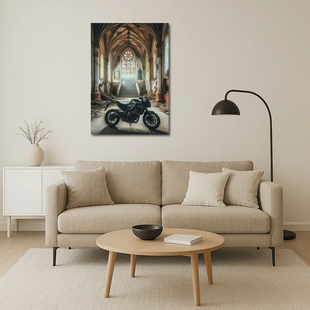 Kawasaki Naked Bike Abandoned Gothic Cathedral – Wall Art