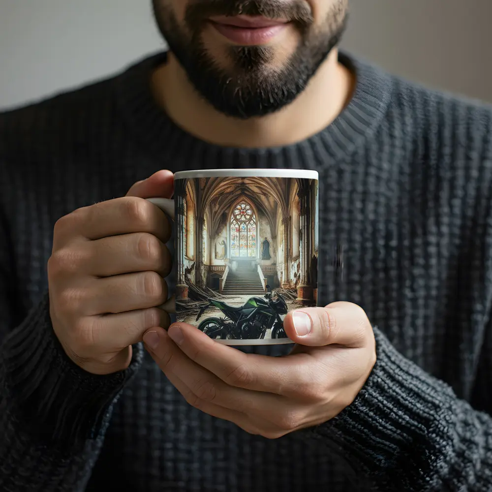 Kawasaki Naked Bike Abandoned Gothic Cathedral – Mugs