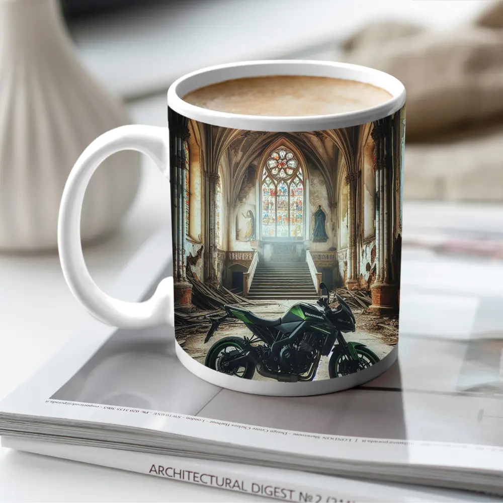 Kawasaki Naked Bike Abandoned Gothic Cathedral – Mugs