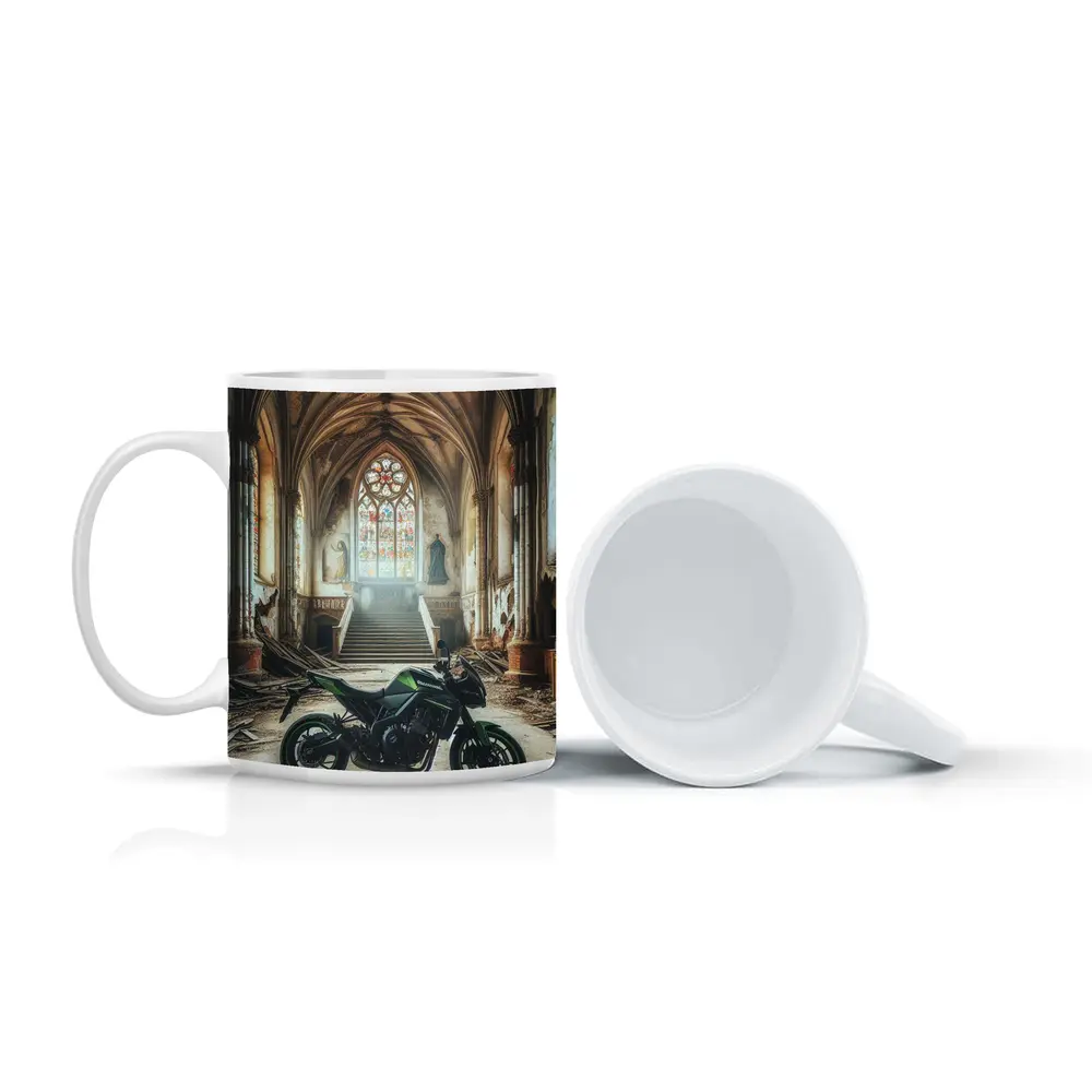 Kawasaki Naked Bike Abandoned Gothic Cathedral – Mugs