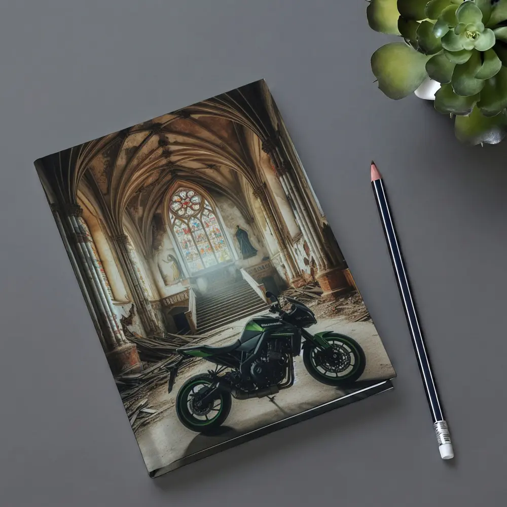 Kawasaki Naked Bike Abandoned Gothic Cathedral – Notebooks