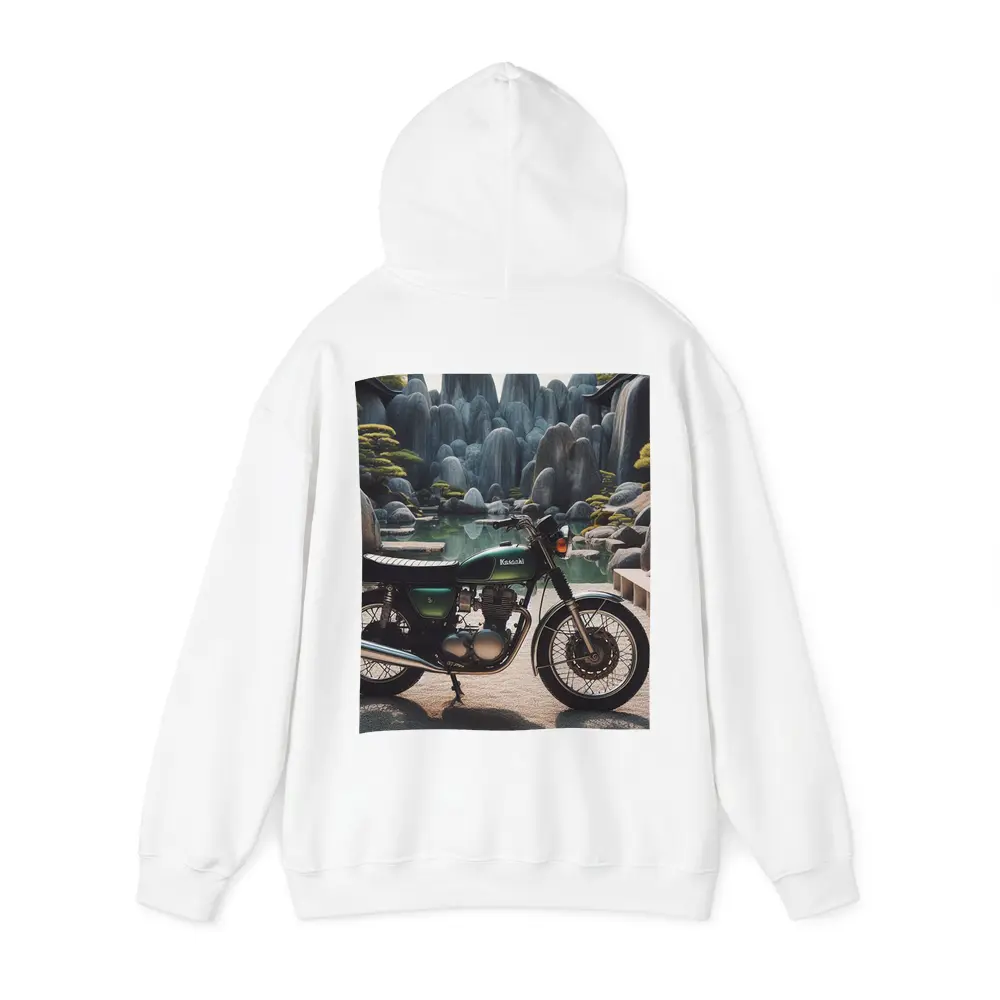 Kawasaki Classic Motorcycle Japanese Garden Setting – Hoodies
