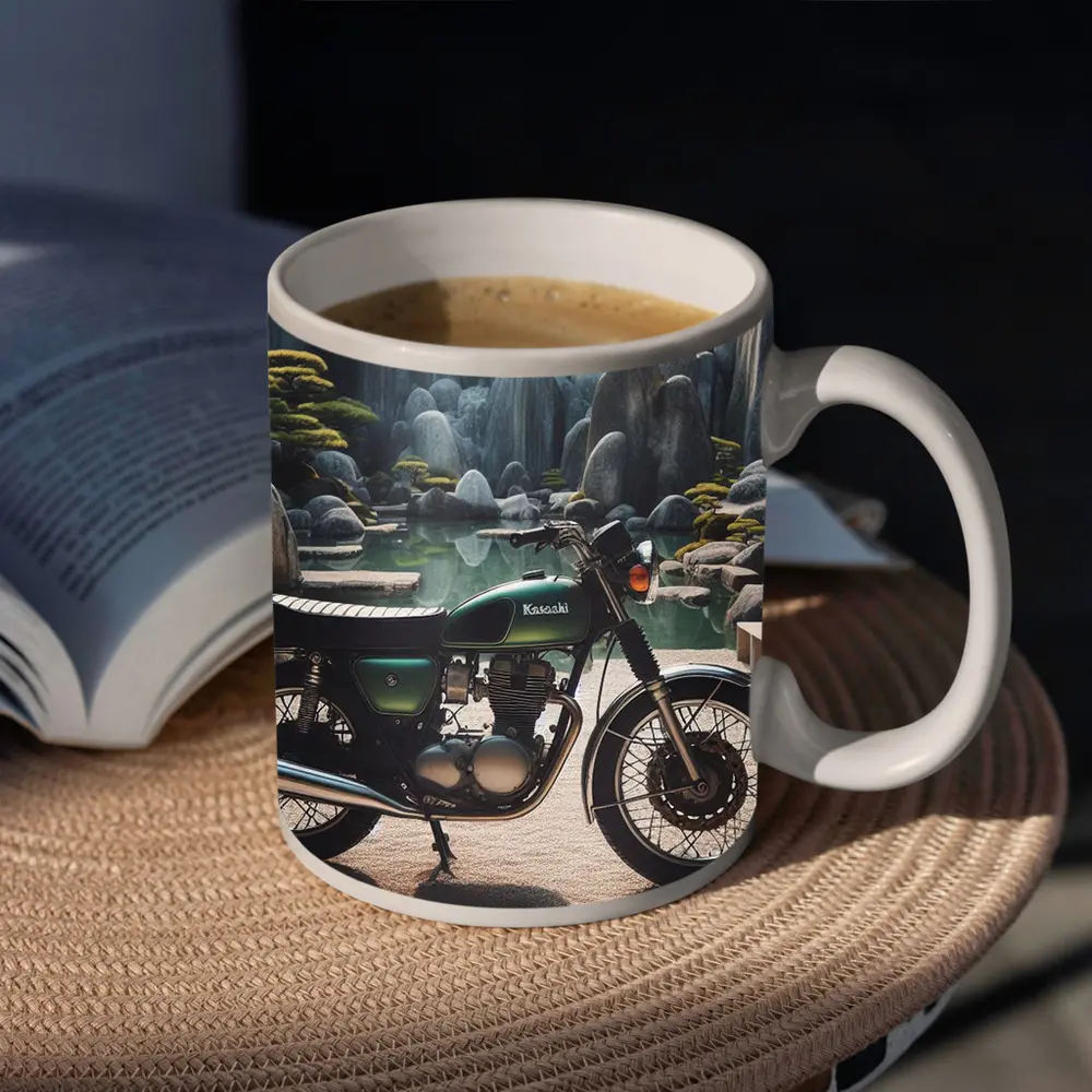 Kawasaki Classic Motorcycle Japanese Garden Setting – Mugs