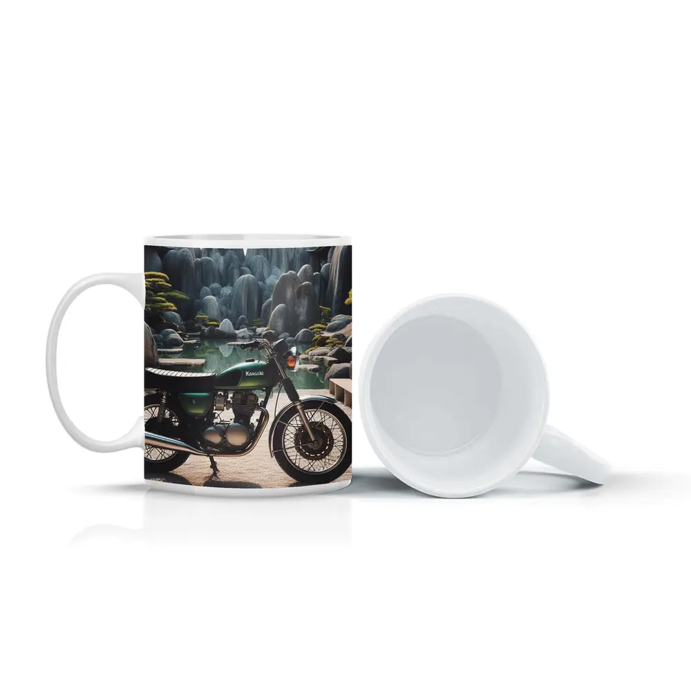 Kawasaki Classic Motorcycle Japanese Garden Setting – Mugs