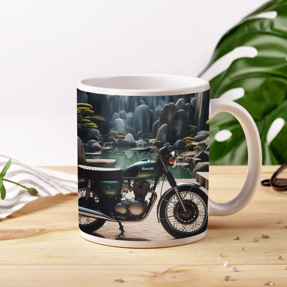 Kawasaki Classic Motorcycle Japanese Garden Setting – Mugs