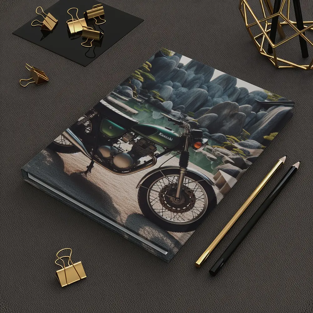 Kawasaki Classic Motorcycle Japanese Garden Setting – Notebooks
