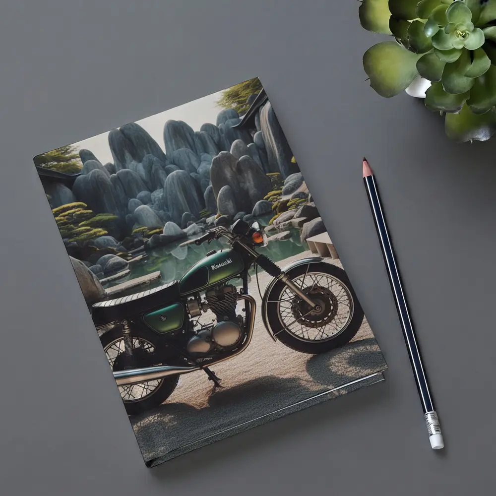 Kawasaki Classic Motorcycle Japanese Garden Setting – Notebooks