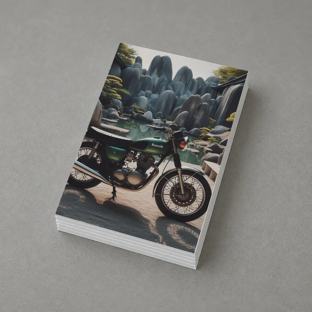 Kawasaki Classic Motorcycle Japanese Garden Setting – Postcards