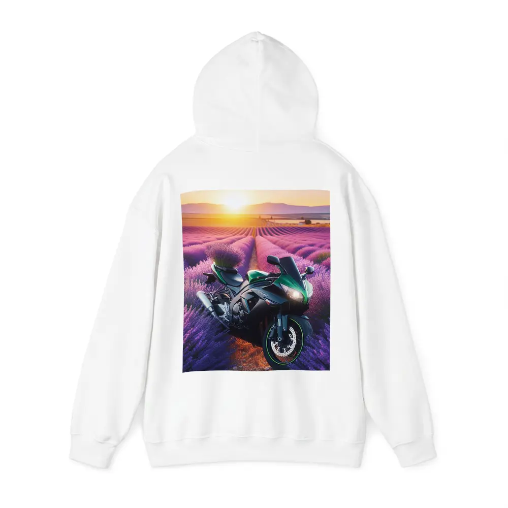 Green Sport Bike Lavender Field Sunset – Hoodies
