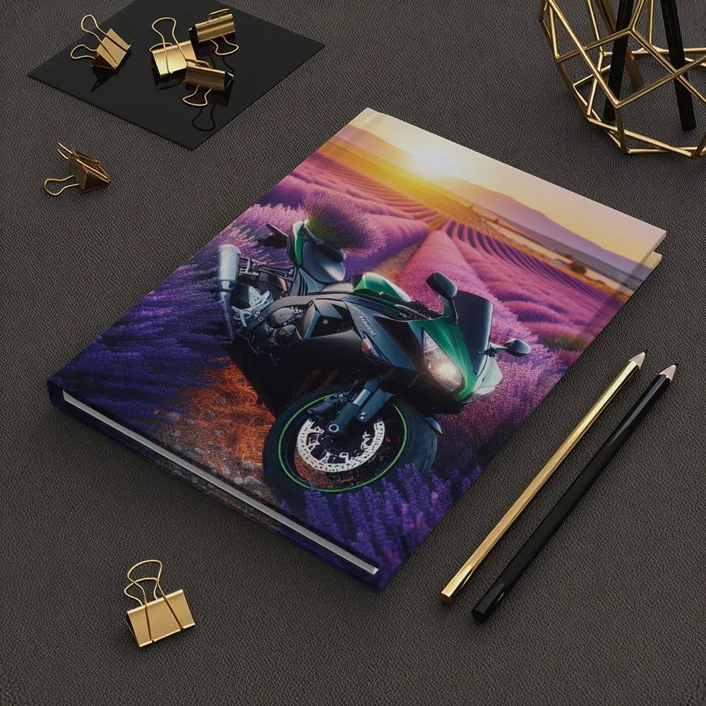 Green Sport Bike Lavender Field Sunset – Notebooks