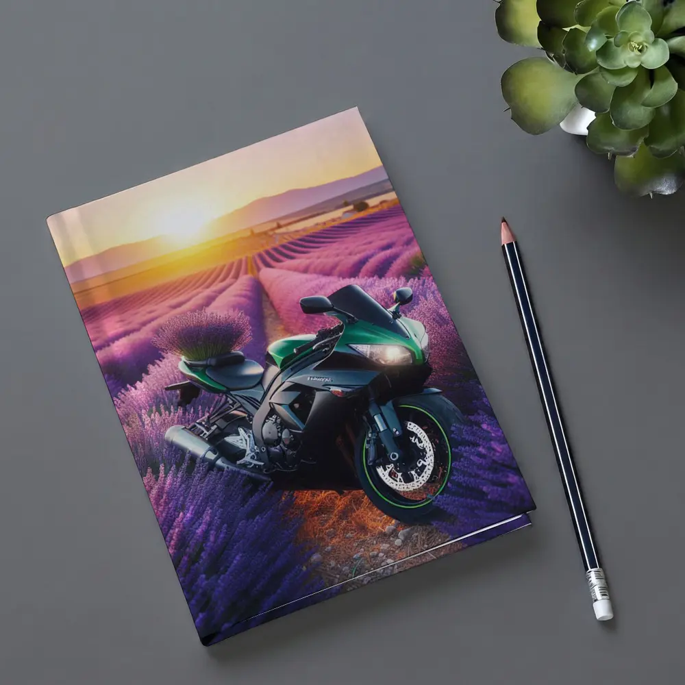 Green Sport Bike Lavender Field Sunset – Notebooks