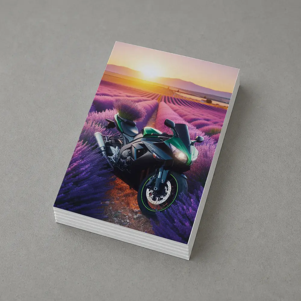 Green Sport Bike Lavender Field Sunset – Postcards