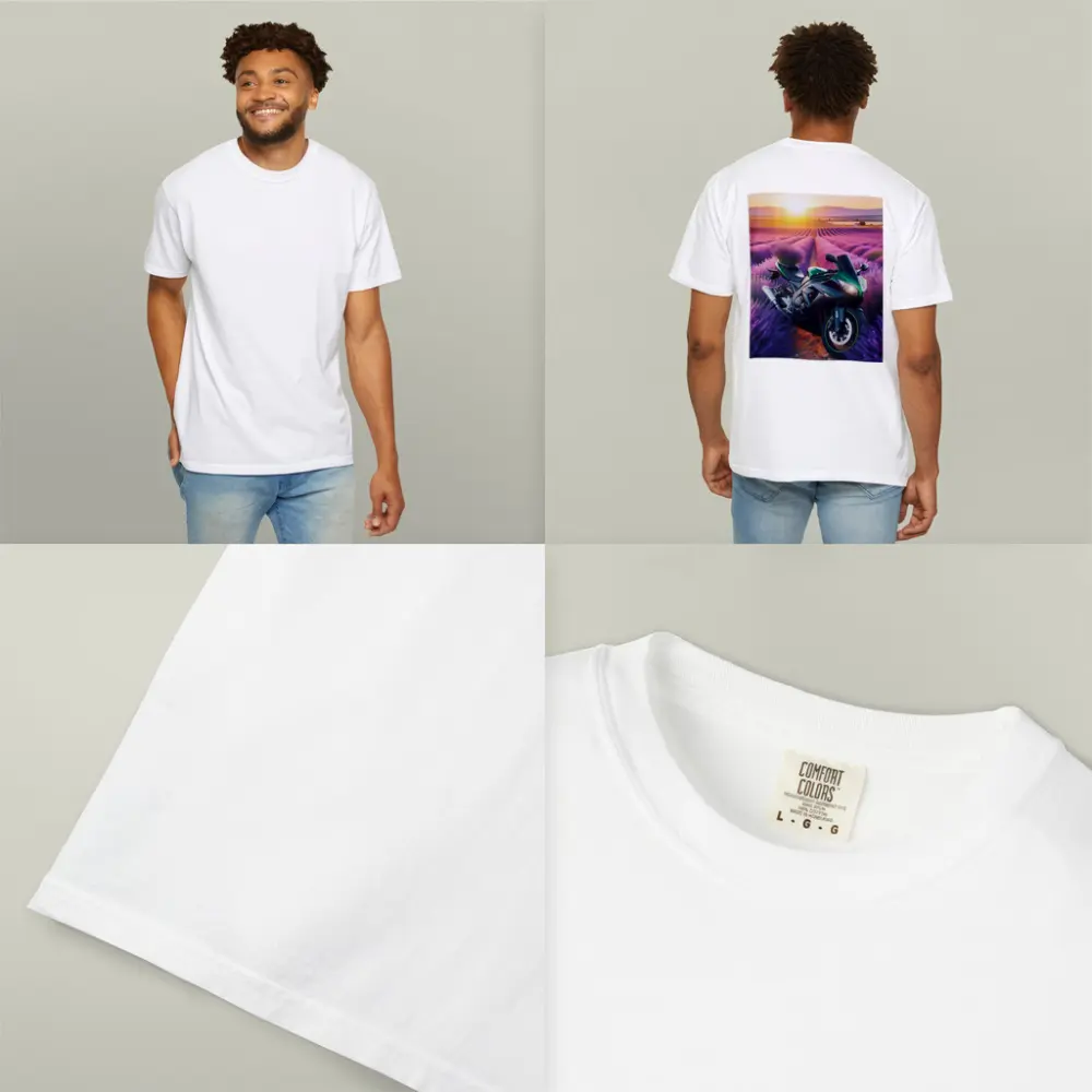 Green Sport Bike Lavender Field Sunset – T-Shirts