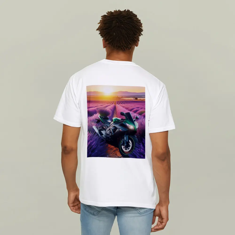 Green Sport Bike Lavender Field Sunset – T-Shirts