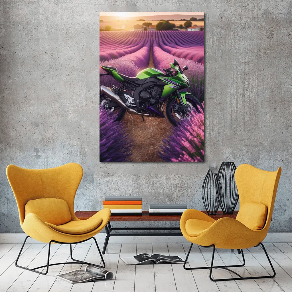 Kawasaki Sport Bike Purple Lavender Field – Wall Art