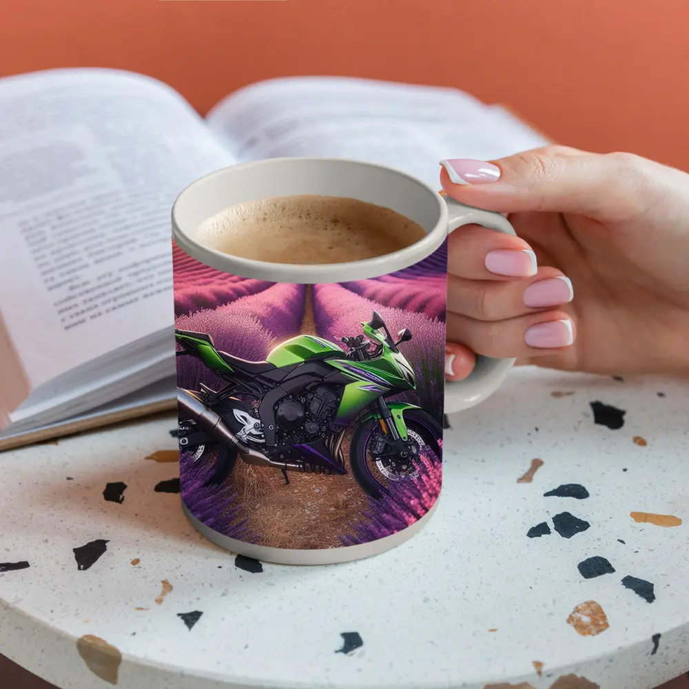 Kawasaki Sport Bike Purple Lavender Field – Mugs