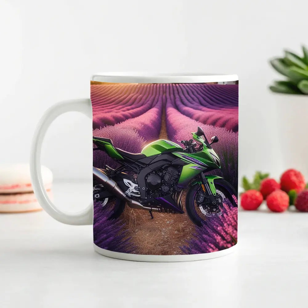 Kawasaki Sport Bike Purple Lavender Field – Mugs