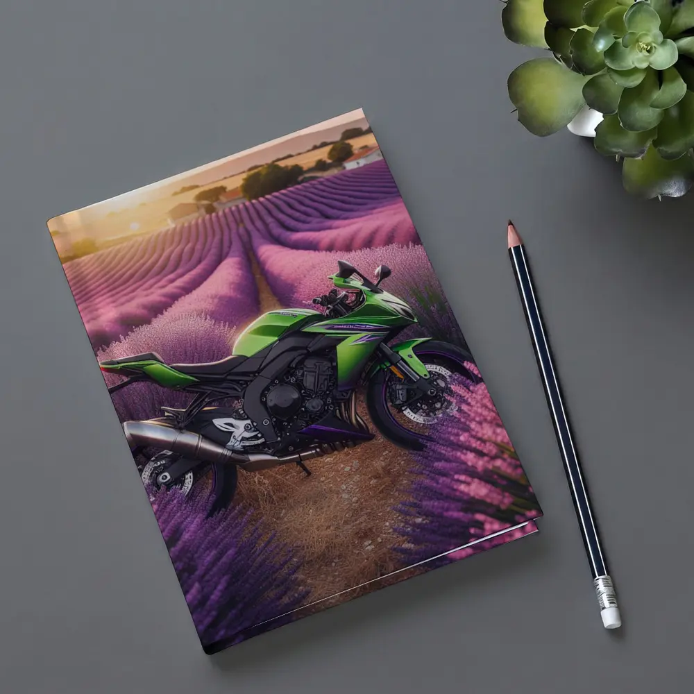 Kawasaki Sport Bike Purple Lavender Field – Notebooks